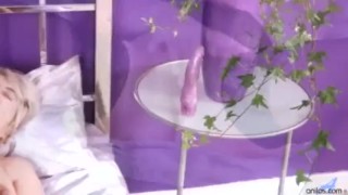 Blonde deep dildo plunge