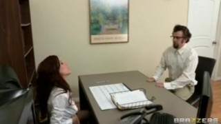 Big-tit brunette Latina boss fucks employee's hard-dick in office