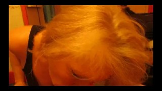 Beautiful blond milf takes warm cum all over her face .....