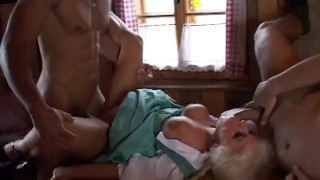 Mountain fuck fest blonde gets two cocks and cumshot