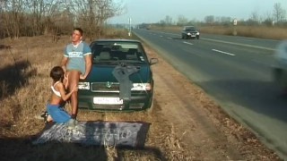 Fuck on streets babes gets wet cumshot on the highway