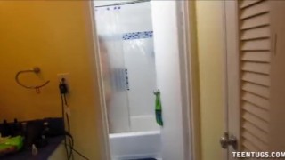 Hot Babe Fast Handjob In The Bathroom