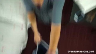 Horny Milf Jerks Off A Young Dude