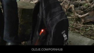 Two old farts fucks horny teeny in the forest