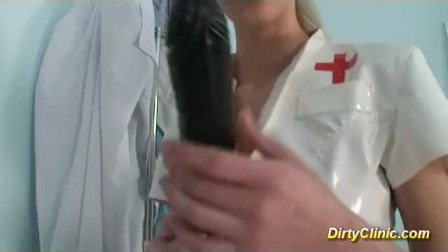 sexy cute Nurse loves dildo and cock for a real orgasm