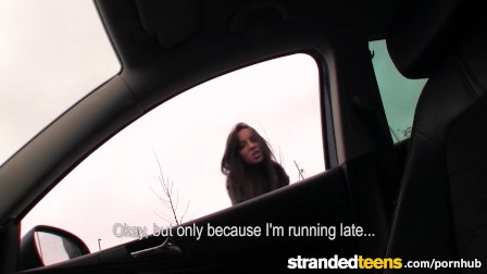 Stranded teens - Shy Gina Devine flashes driver