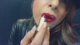 Smoking 120's in leather after putting on bright red lipstick AGENTSEXYHOT
