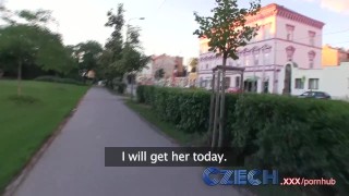 Czech Hottie sucks and fucks from behind in public