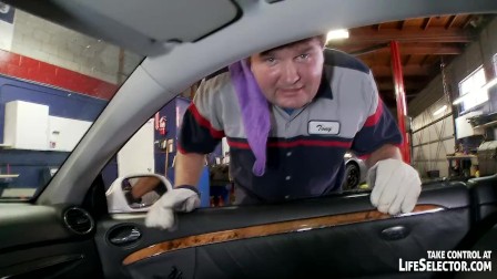 Car mechanic fucks sexy, horny babes