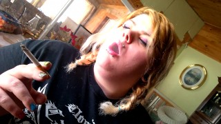 double braided blonde smoking