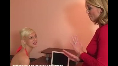 Skinny teen learns how to fuck from experienced milf