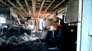 Horny spider looking for his enemy in bombed out building
