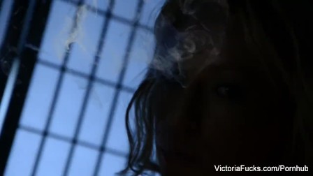 Victoria White smokes a cigarette & masturbates