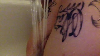 Kc likes to play in the shower alone