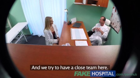 FakeHospital New nurse takes double cumshot from horny doctor
