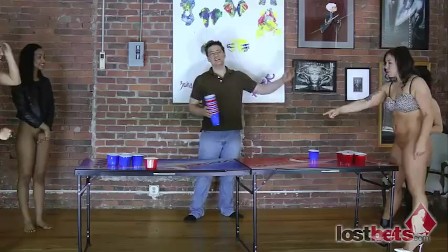 4 Beautiful girls play a game of strip  pong