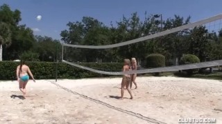 Three horny babes handjob