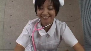 asian nurse is sucking and titty fucking the cock