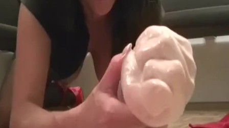 Fisting her greedy pussy with a giant fist dildo