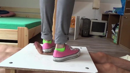 sneakers cockcrushing. Jump stomp trample full weight on cock ball