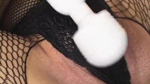 asian slut with fencenets toy fucks her wet pussy