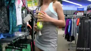 teen masturbates with tennis racket in store