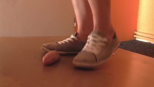 Barefoot, sneakers cock crush with cumshot