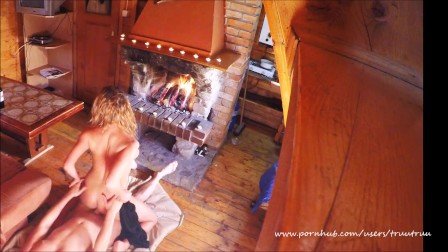 Hot Passionate amateur Sex Scene. Pov Reverse Cowgirl by the Fireplace.