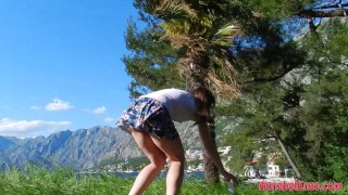 Windy Upskirt and No Panties in Public