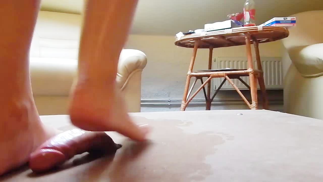 Cock crush dancing with sexy barefeet red toenails and cumshot