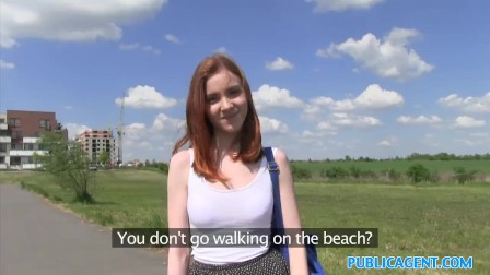 PublicAgent Sexy Redhead student fucked from behind on a hill