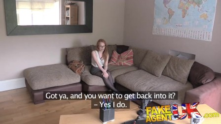 FakeAgentUK Unexpected creampie for sexy redhead whilst riding big dick