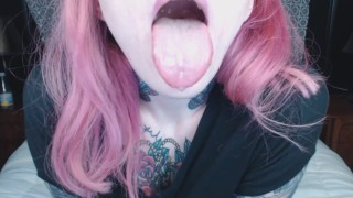 pink haired girl holds mouth wide open for you ;)