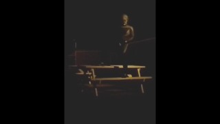 Halloween skeleton frogman outside at night