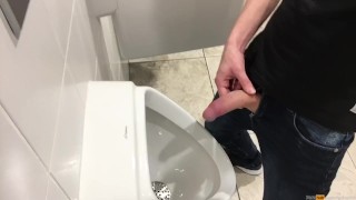 Dutch boy play with his cock in the men's room until he almost get caught