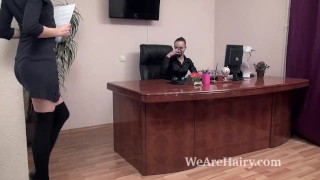 Alisa Pie and Artemia have hot lesbian office sex