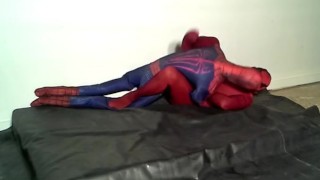red morphsuit with black fishnet humps spiderman