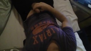 Handsome Guy Jerking Off his Cock at Home, Tongue Out and Cum into Shirt