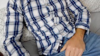 Masturbating uncut cock