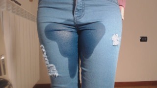 Pee in tight jeans
