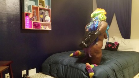 Arms Bound. Mouth Gag. Riding a Vibrator with Loud Moaning Orgasm