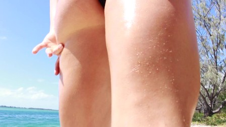 SecretCrush - Big Booty Oiled Swimsuit teen Risky Public Stripping On Beach