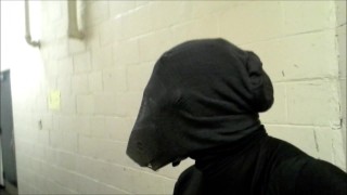 risky masked jerk off in gym hall