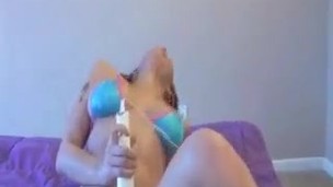 Busty teen vibrating her pussy