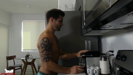 Hot Stud Casey has more than coffee for breakfast