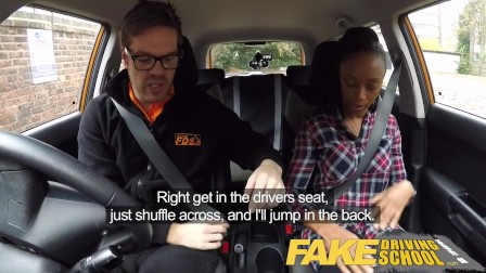 Fake Driving School busty ebony learner fails test with lesbian examiner