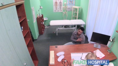 Fake Hospital Fit guy cums over hot blonde nurses tits after fucking her