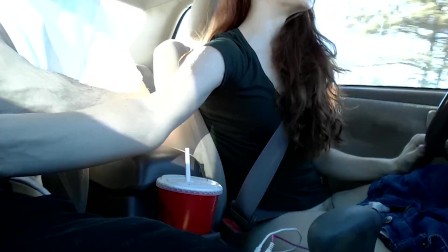 Risky Public Handjob and Cum in Redhead's Mouth in Car