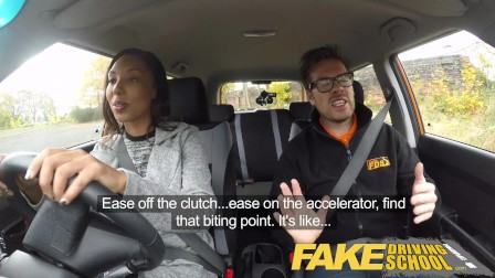 Fake Driving School Pretty ebony girl seduced by driving instructor