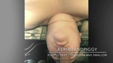 Playful Deep Throat with Cum In Month,BBW Laying on Her Back